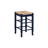 Sezy Counter Height Stool, Rush Rattan Square Seat, Navy Blue Base - BM345258