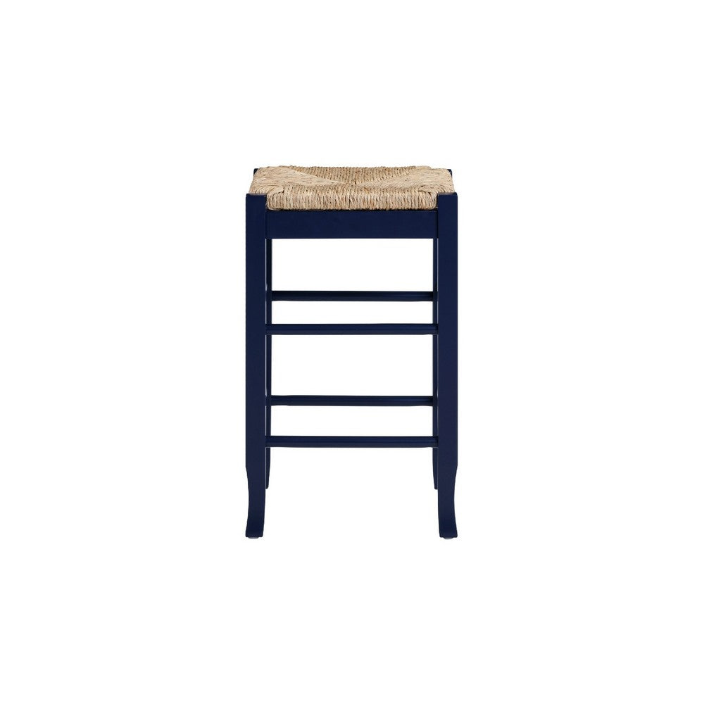 Sezy Counter Height Stool, Rush Rattan Square Seat, Navy Blue Base - BM345258