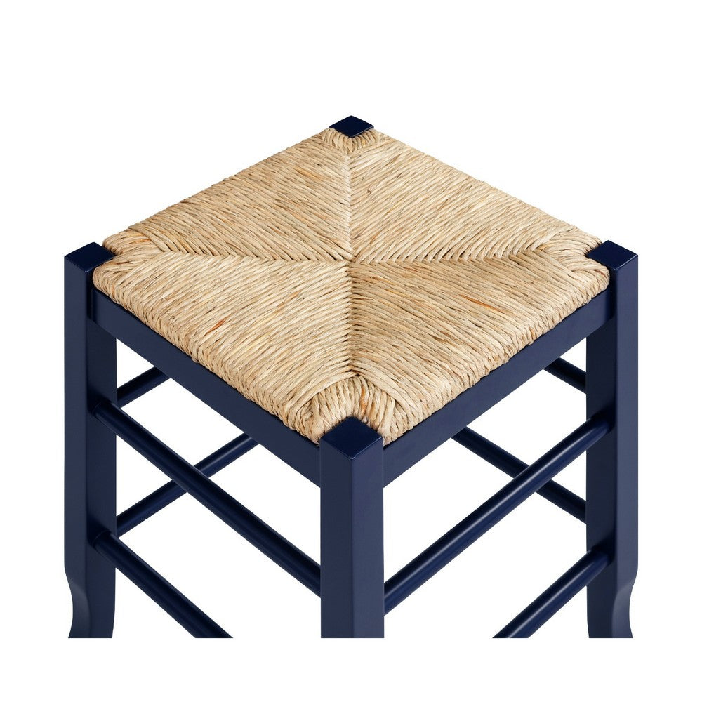 Sezy Counter Height Stool, Rush Rattan Square Seat, Navy Blue Base - BM345258