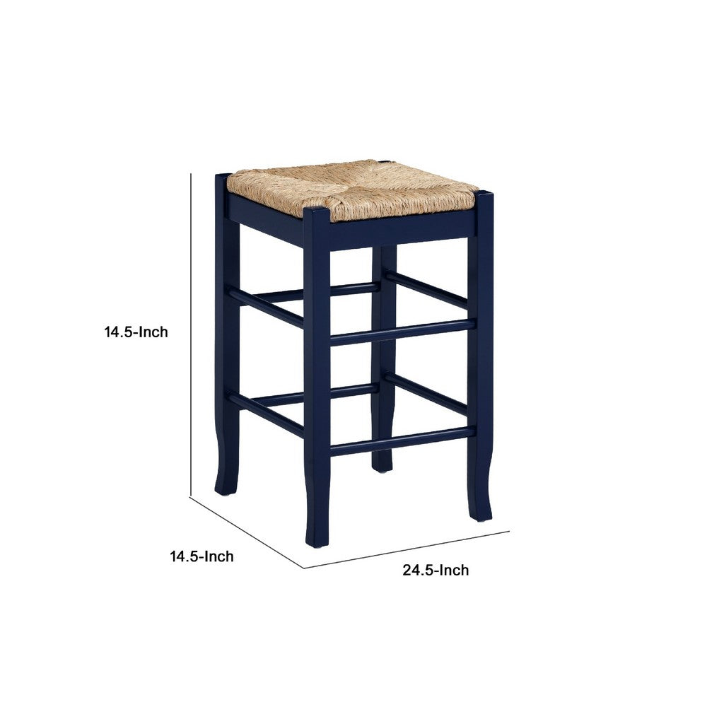 Sezy Counter Height Stool, Rush Rattan Square Seat, Navy Blue Base - BM345258