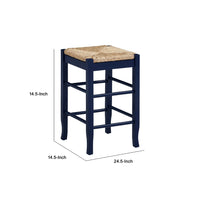 Sezy Counter Height Stool, Rush Rattan Square Seat, Navy Blue Base - BM345258