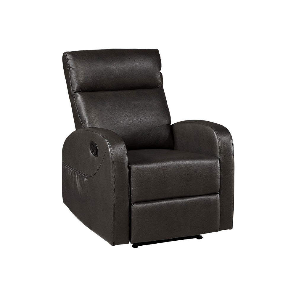 Mey Wall Hugger Manual Recliner Chair w Pocket, Dark Brown Faux Leather - BM345323
