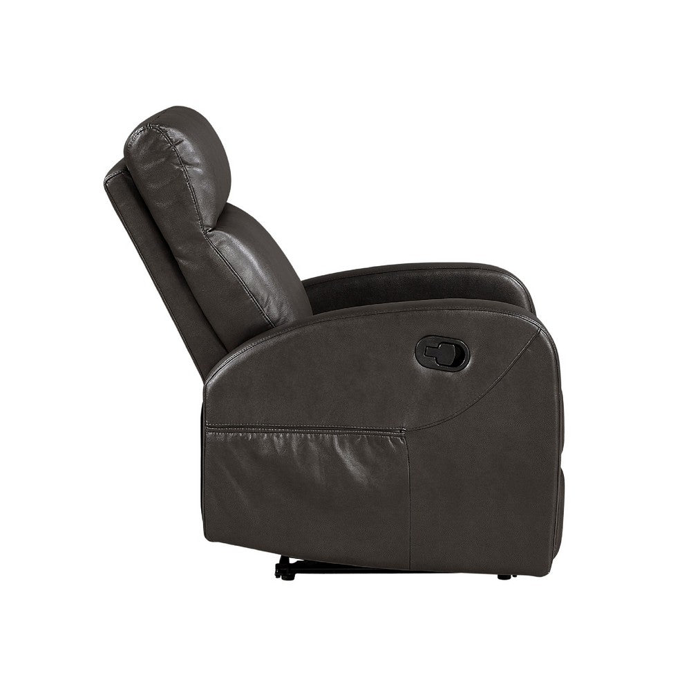 Mey Wall Hugger Manual Recliner Chair w Pocket, Dark Brown Faux Leather - BM345323