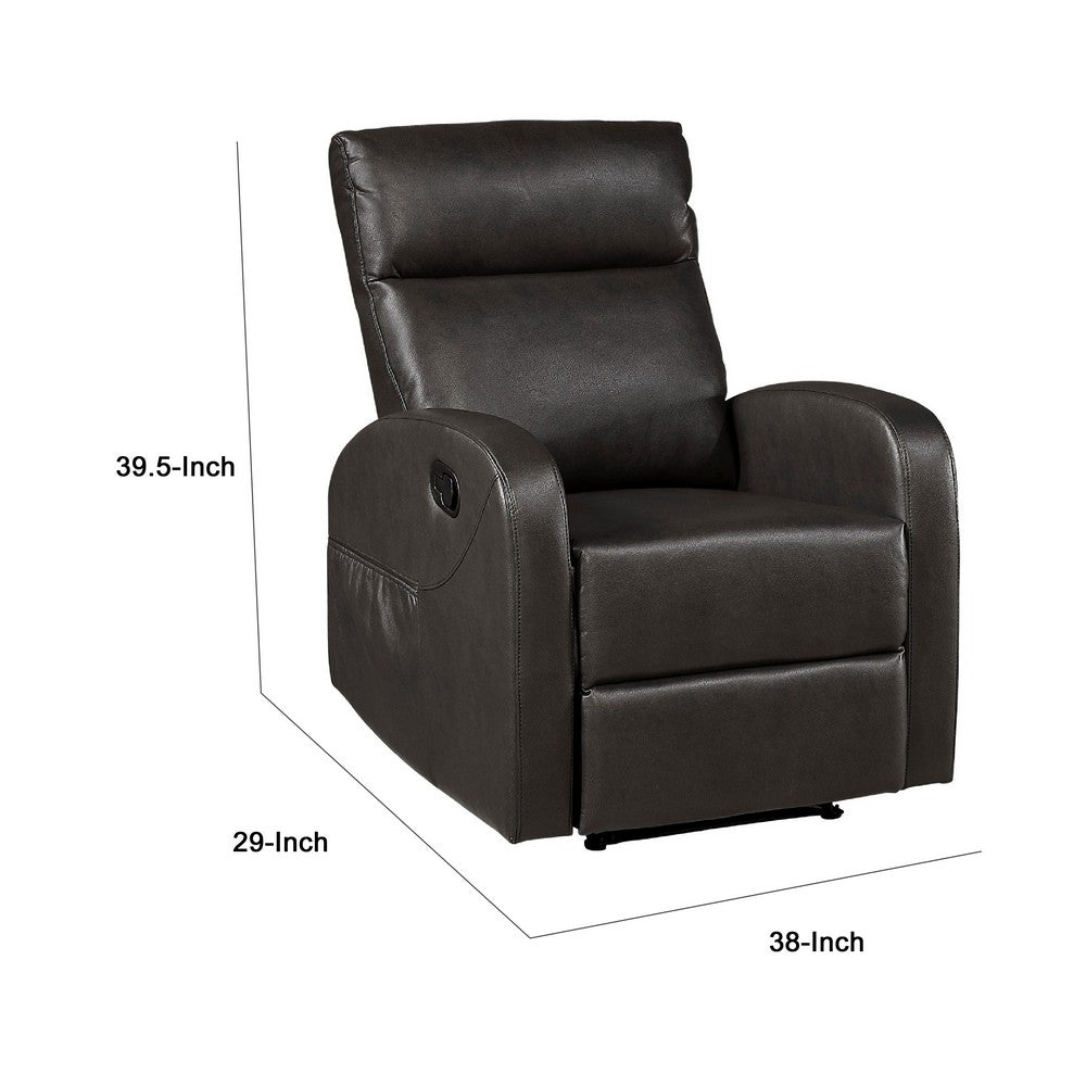 Mey Wall Hugger Manual Recliner Chair w Pocket, Dark Brown Faux Leather - BM345323