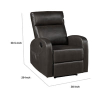 Mey Wall Hugger Manual Recliner Chair w Pocket, Dark Brown Faux Leather - BM345323