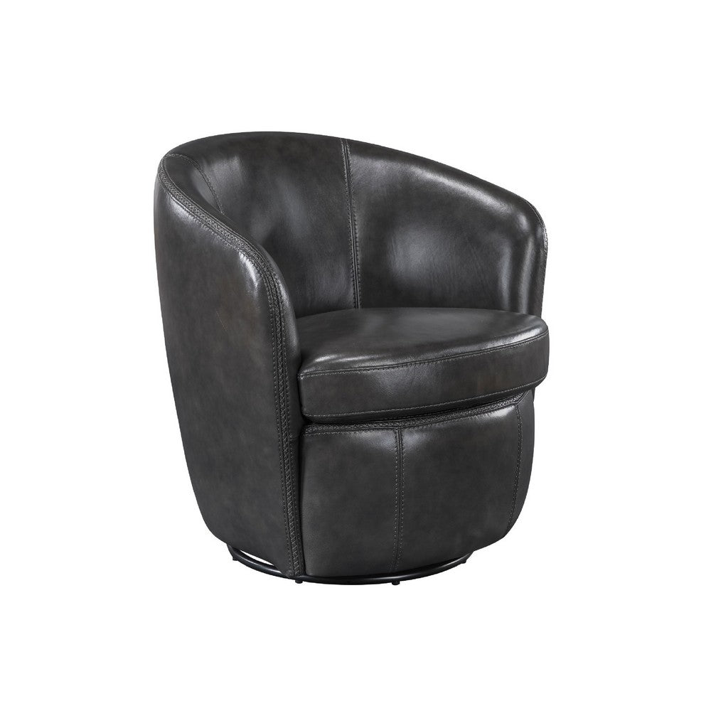 Dey Swivel Barrel Chair with Curved Back, Smoky Gray Top Grain Leather - BM345329