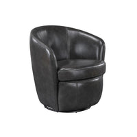 Dey Swivel Barrel Chair with Curved Back, Smoky Gray Top Grain Leather - BM345329