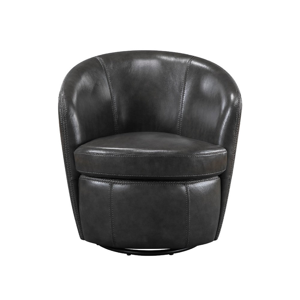 Dey Swivel Barrel Chair with Curved Back, Smoky Gray Top Grain Leather - BM345329
