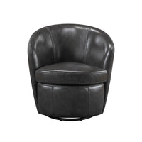 Dey Swivel Barrel Chair with Curved Back, Smoky Gray Top Grain Leather - BM345329