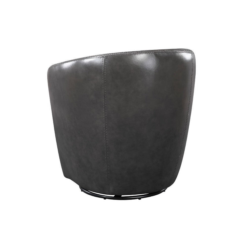 Dey Swivel Barrel Chair with Curved Back, Smoky Gray Top Grain Leather - BM345329