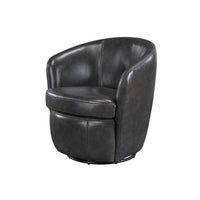 Dey Swivel Barrel Chair with Curved Back, Smoky Gray Top Grain Leather - BM345329