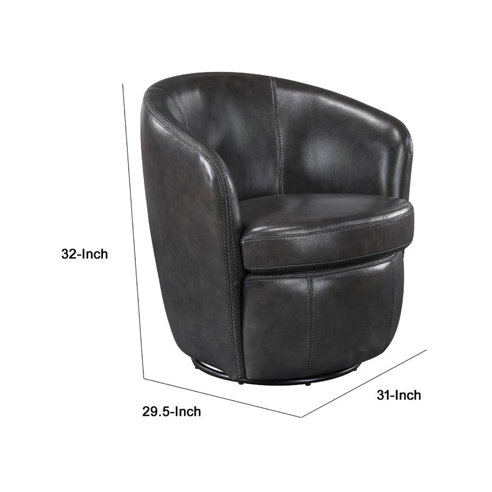 Dey Swivel Barrel Chair with Curved Back, Smoky Gray Top Grain Leather - BM345329