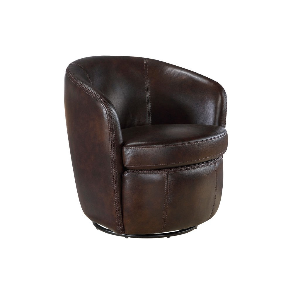 Dey Swivel Barrel Chair with Curved Back, Bronze Top Grain Leather - BM345330