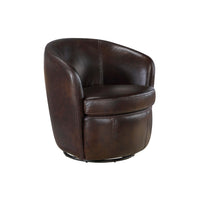 Dey Swivel Barrel Chair with Curved Back, Bronze Top Grain Leather - BM345330
