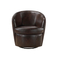 Dey Swivel Barrel Chair with Curved Back, Bronze Top Grain Leather - BM345330