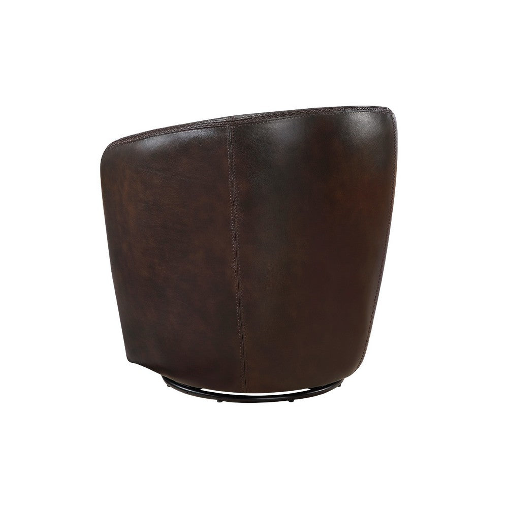 Dey Swivel Barrel Chair with Curved Back, Bronze Top Grain Leather - BM345330