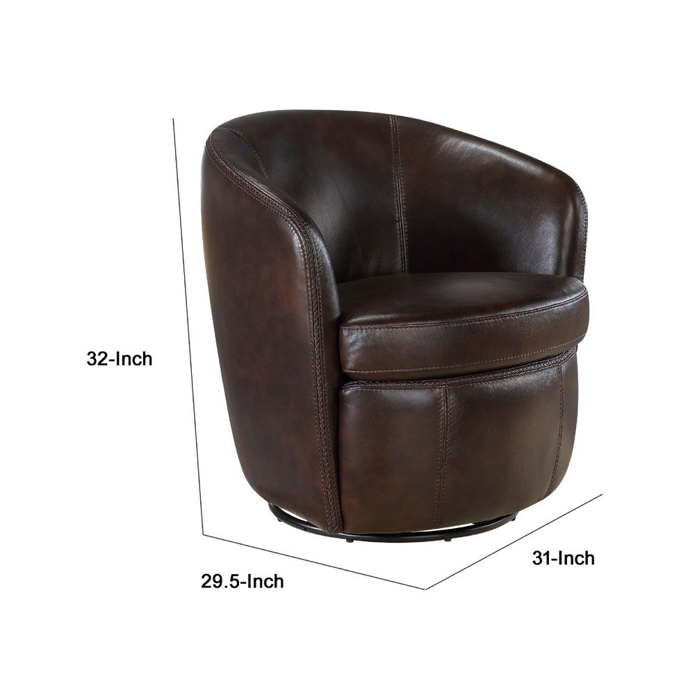 Dey Swivel Barrel Chair with Curved Back, Bronze Top Grain Leather - BM345330