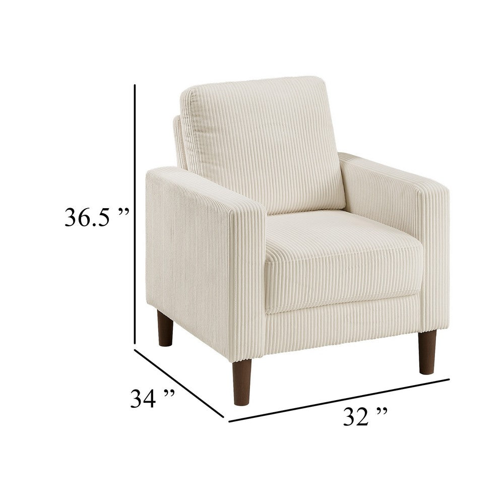 Cey Sofa Armchair, Beige Corduroy Upholstery, Modern Style Brown Legs - BM345331