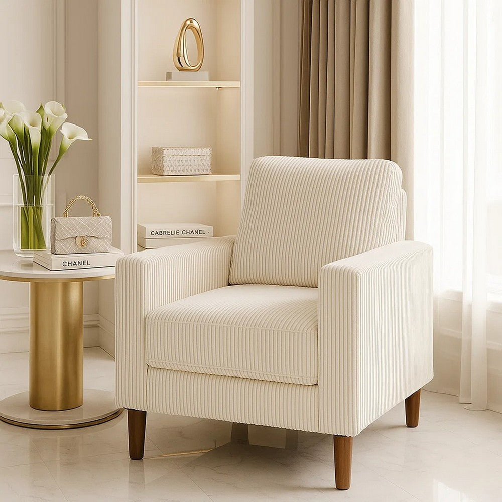 Cey Sofa Armchair, Beige Corduroy Upholstery, Modern Style Brown Legs - BM345331