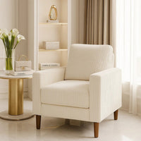 Cey Sofa Armchair, Beige Corduroy Upholstery, Modern Style Brown Legs - BM345331