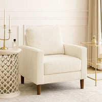 Cey Sofa Armchair, Beige Corduroy Upholstery, Modern Style Brown Legs - BM345331