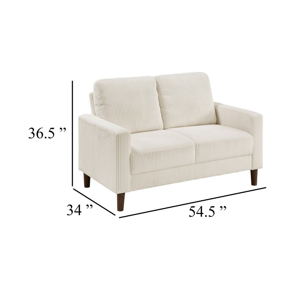 Cey Loveseat, Beige Corduroy Upholstery, Modern Style Brown Legs, 55 Inch - BM345332