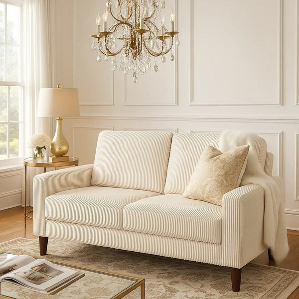 Cey Loveseat, Beige Corduroy Upholstery, Modern Style Brown Legs, 55 Inch - BM345332