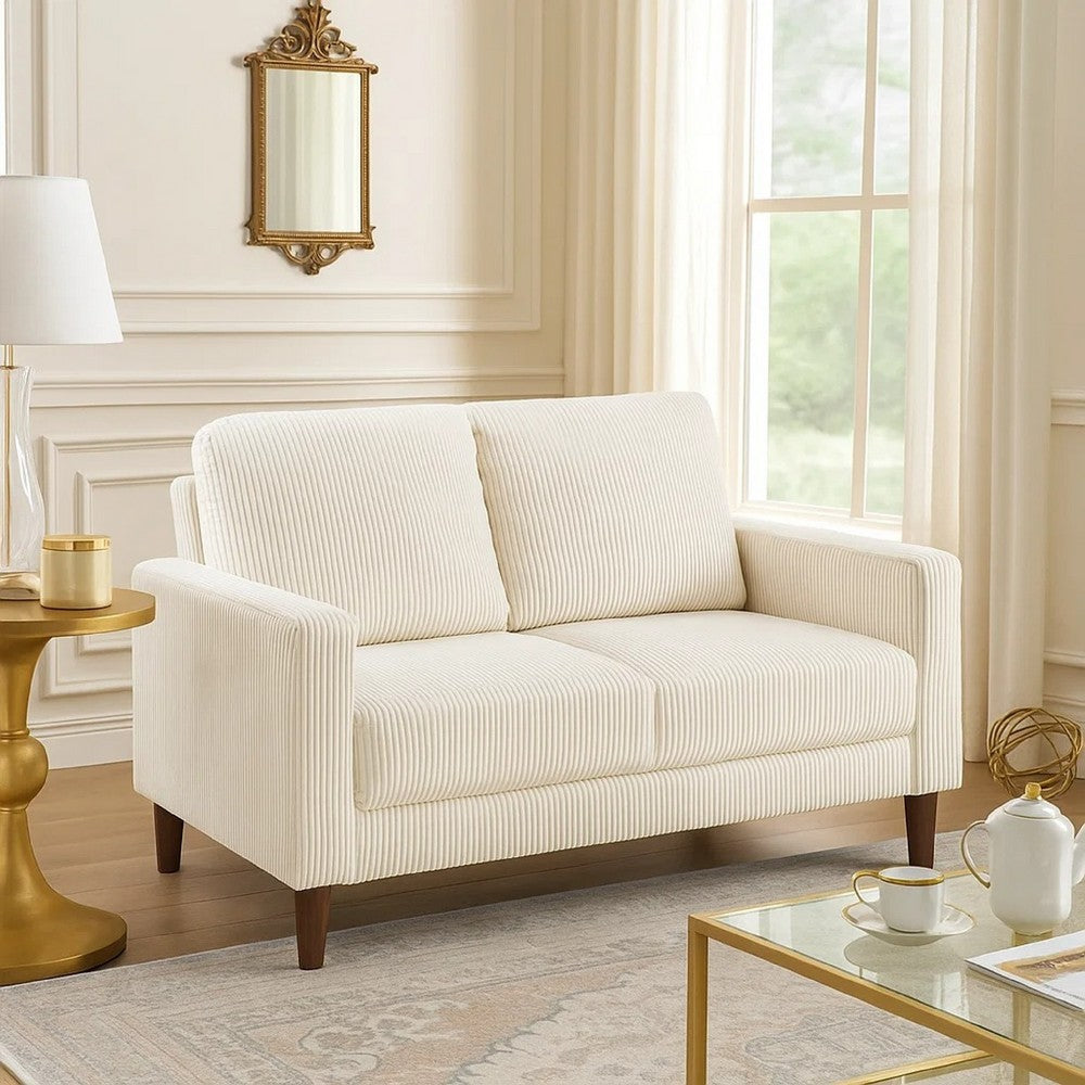 Cey Loveseat, Beige Corduroy Upholstery, Modern Style Brown Legs, 55 Inch - BM345332