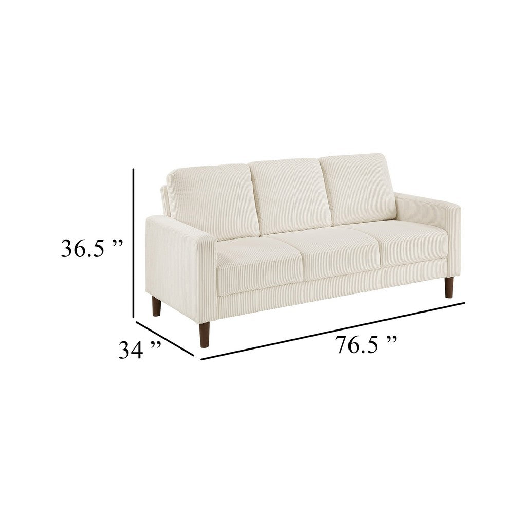Cey Sofa, Beige Corduroy Upholstery, Modern Style Brown Legs, 77 Inch - BM345333