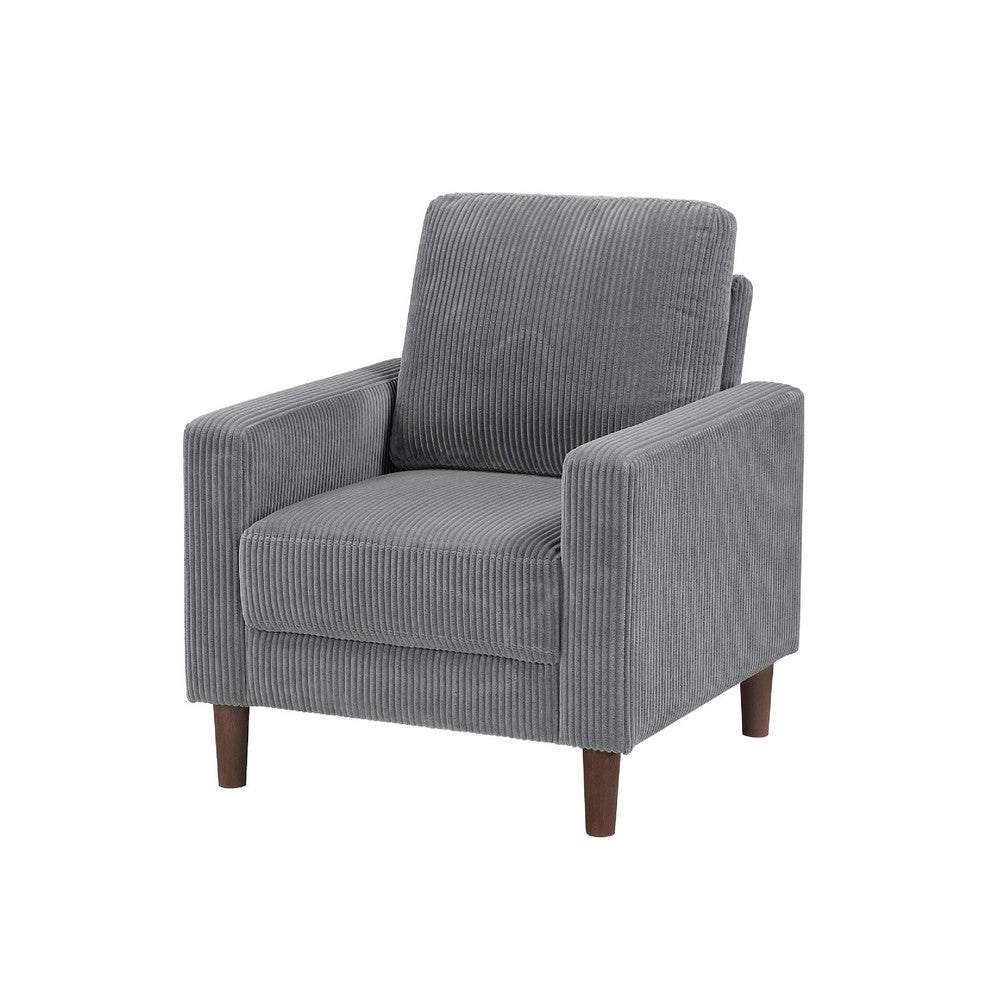 Cey Sofa Armchair, Gray Corduroy Upholstery, Modern Style Brown Legs - BM345334