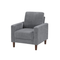 Cey Sofa Armchair, Gray Corduroy Upholstery, Modern Style Brown Legs - BM345334