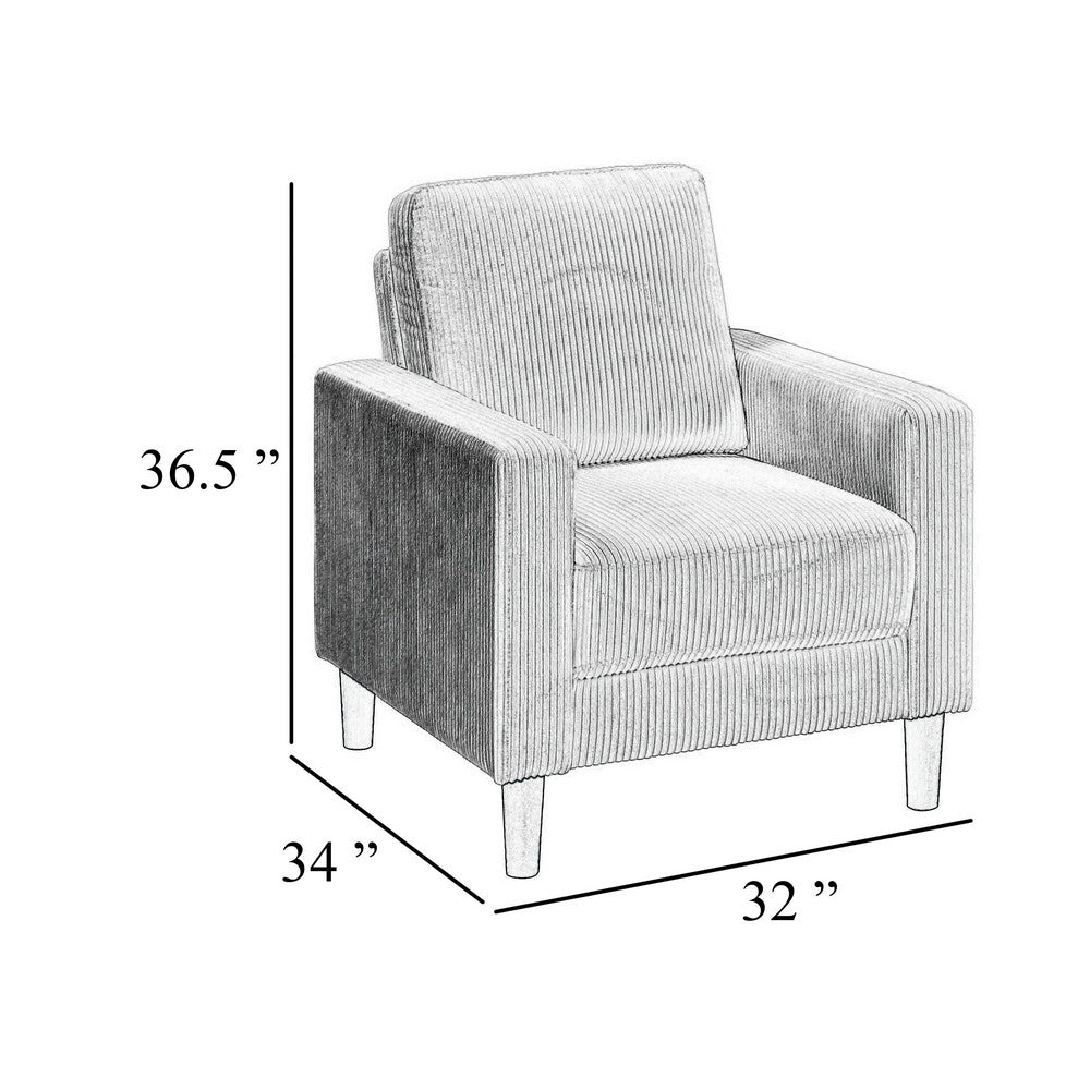 Cey Sofa Armchair, Gray Corduroy Upholstery, Modern Style Brown Legs - BM345334