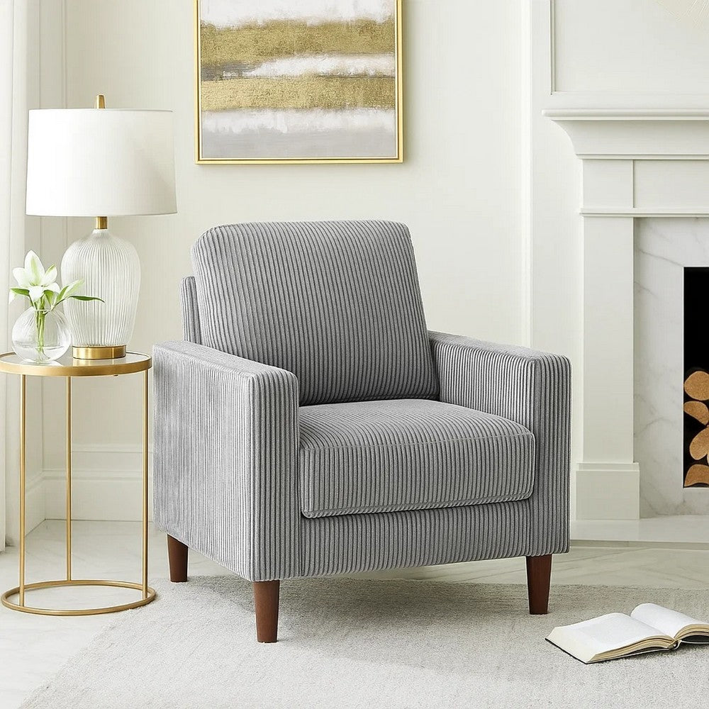 Cey Sofa Armchair, Gray Corduroy Upholstery, Modern Style Brown Legs - BM345334