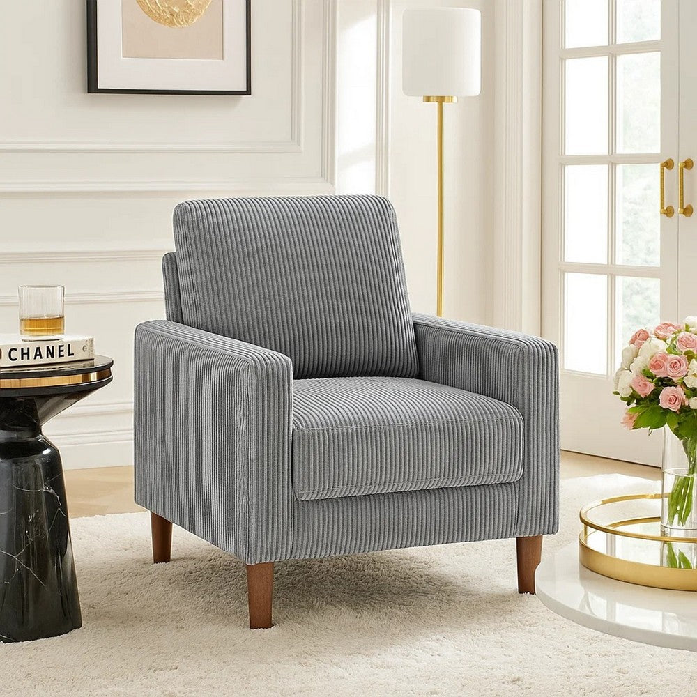 Cey Sofa Armchair, Gray Corduroy Upholstery, Modern Style Brown Legs - BM345334