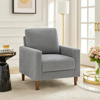 Cey Sofa Armchair, Gray Corduroy Upholstery, Modern Style Brown Legs - BM345334