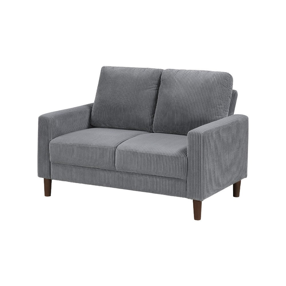 Cey Loveseat, Gray Corduroy Upholstery, Modern Style Brown Legs, 55 Inch - BM345335