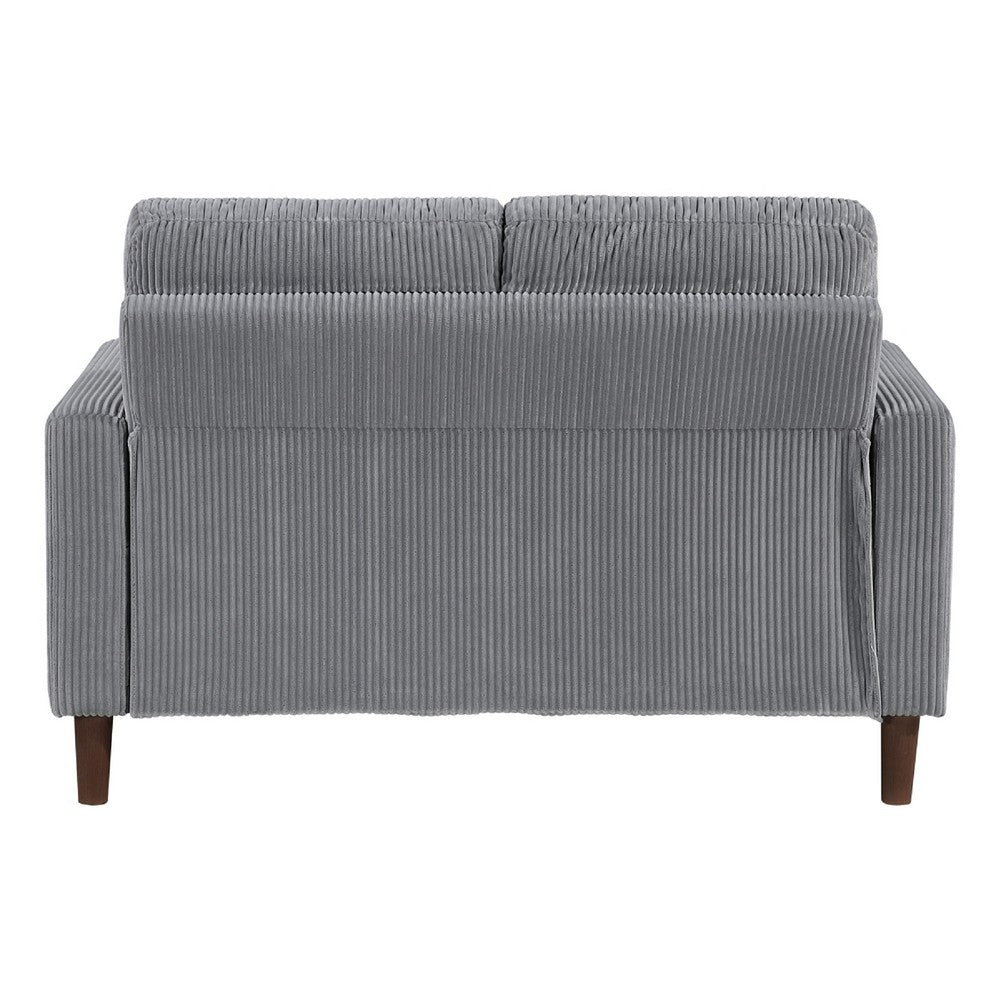 Cey Loveseat, Gray Corduroy Upholstery, Modern Style Brown Legs, 55 Inch - BM345335