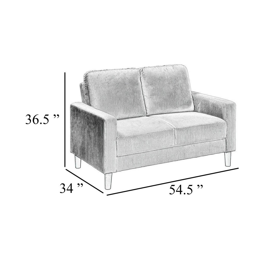 Cey Loveseat, Gray Corduroy Upholstery, Modern Style Brown Legs, 55 Inch - BM345335