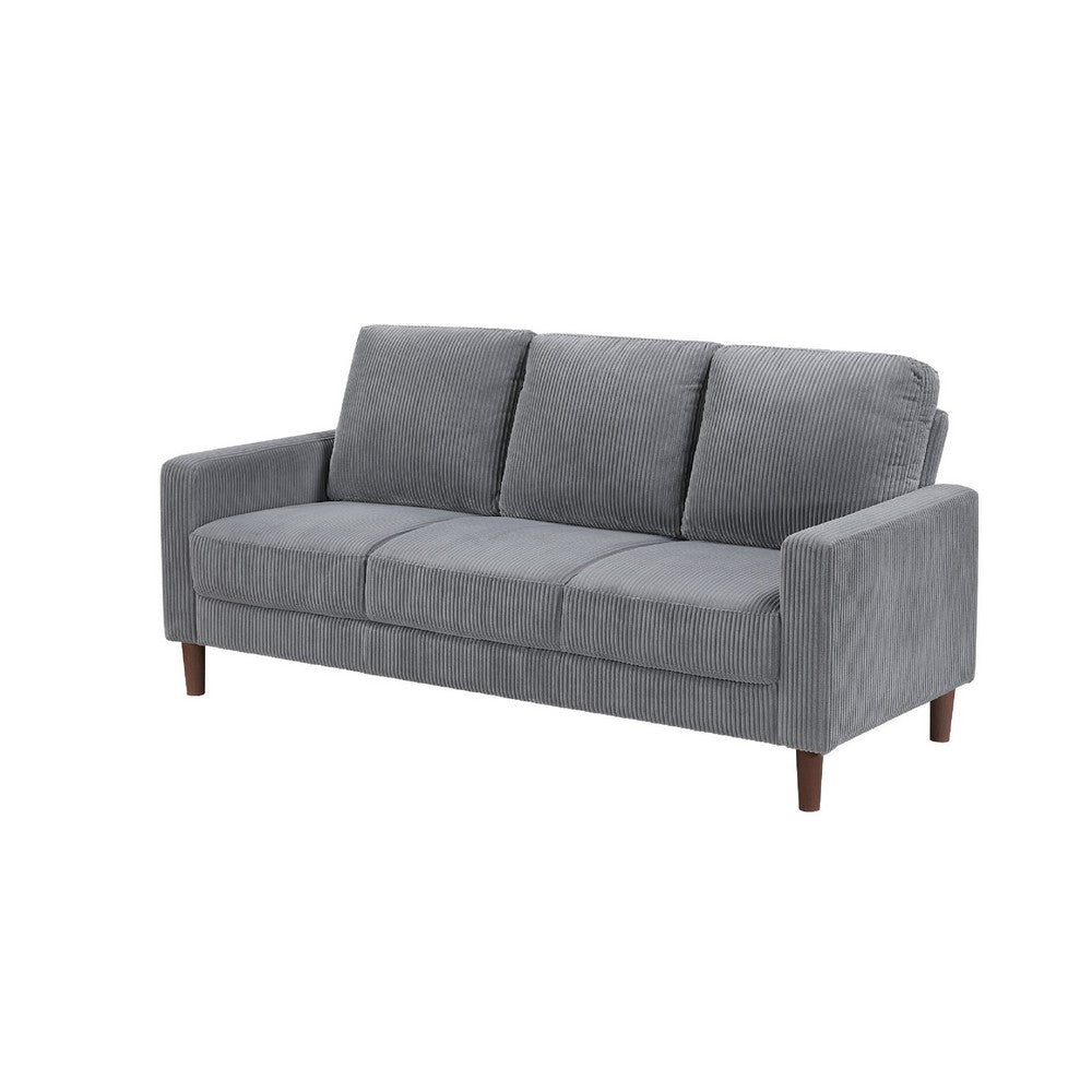 Cey Sofa, Gray Corduroy Upholstery, Modern Style Brown Legs, 77 Inch - BM345336