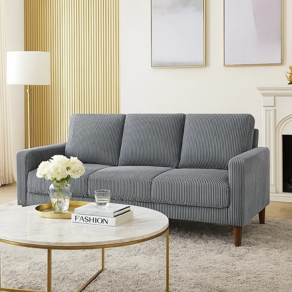 Cey Sofa, Gray Corduroy Upholstery, Modern Style Brown Legs, 77 Inch - BM345336