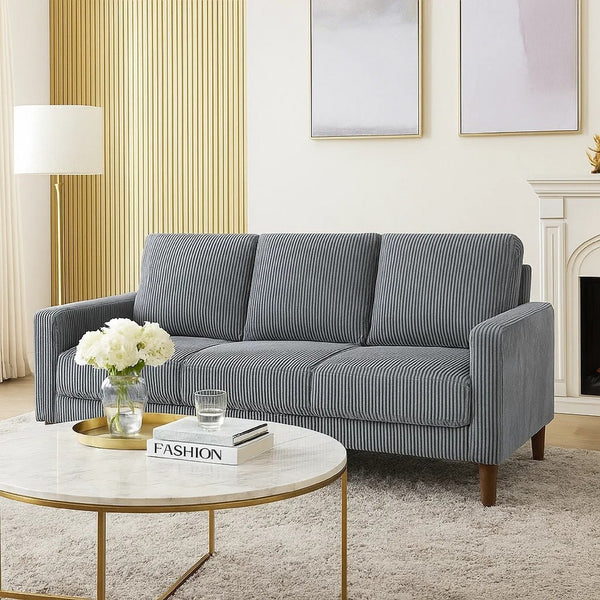 Cey Sofa, Gray Corduroy Upholstery, Modern Style Brown Legs, 77 Inch - BM345336