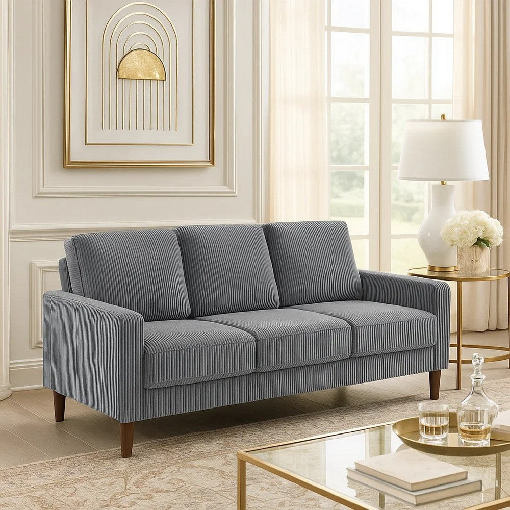 Cey Sofa, Gray Corduroy Upholstery, Modern Style Brown Legs, 77 Inch - BM345336