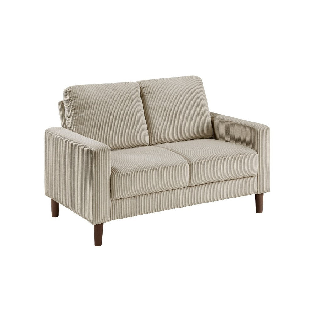 Cey Loveseat, Taupe Corduroy Upholstery, Modern Style Brown Legs, 55 Inch - BM345338