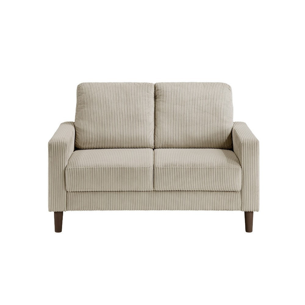 Cey Loveseat, Taupe Corduroy Upholstery, Modern Style Brown Legs, 55 Inch - BM345338