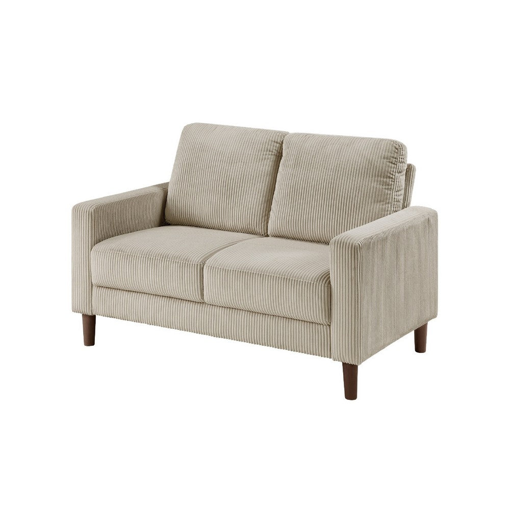 Cey Loveseat, Taupe Corduroy Upholstery, Modern Style Brown Legs, 55 Inch - BM345338