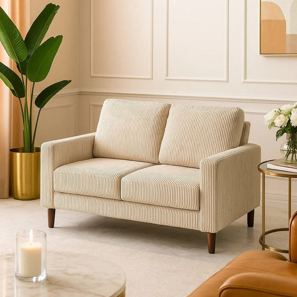 Cey Loveseat, Taupe Corduroy Upholstery, Modern Style Brown Legs, 55 Inch - BM345338