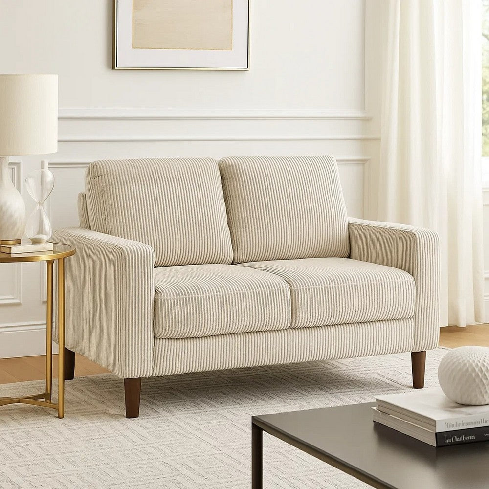 Cey Loveseat, Taupe Corduroy Upholstery, Modern Style Brown Legs, 55 Inch - BM345338