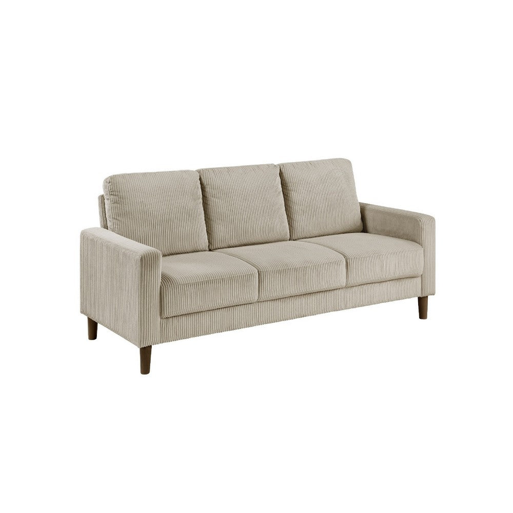 Cey Sofa, Taupe Corduroy Upholstery, Modern Style Brown Legs, 77 Inch - BM345339