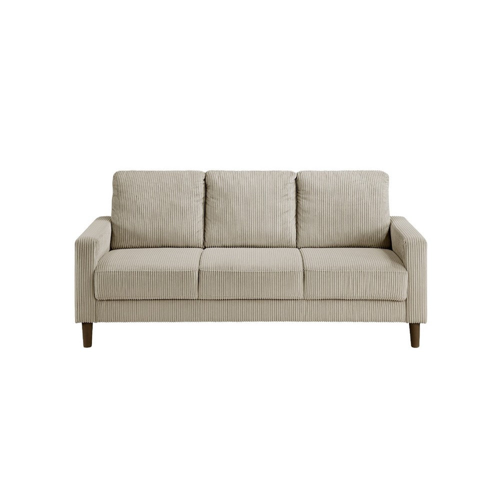 Cey Sofa, Taupe Corduroy Upholstery, Modern Style Brown Legs, 77 Inch - BM345339