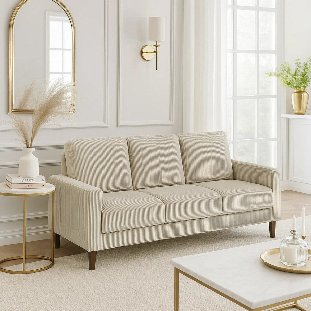 Cey Sofa, Taupe Corduroy Upholstery, Modern Style Brown Legs, 77 Inch - BM345339